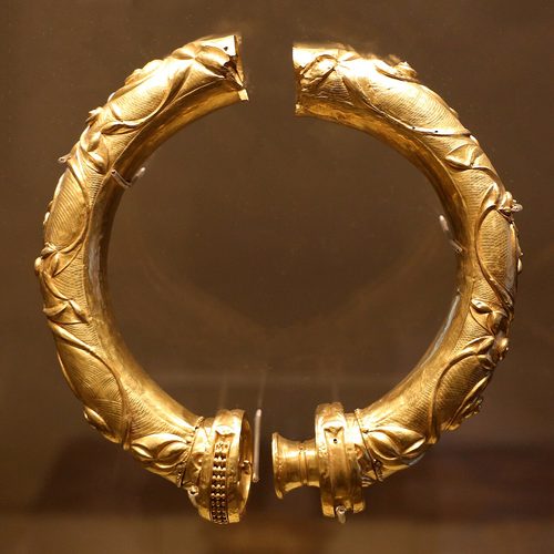 The Broighter collar, hollow gold torc with La Tène ornament. National Museum of Ireland.