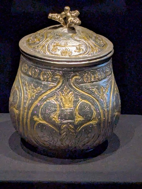 The lidded silver vessel after conservation.
