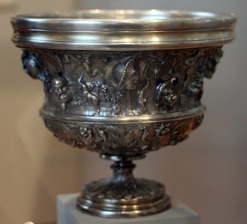 Drinking cup with Dionysiac masks and vines in relief, Altes Museum, Berlin.