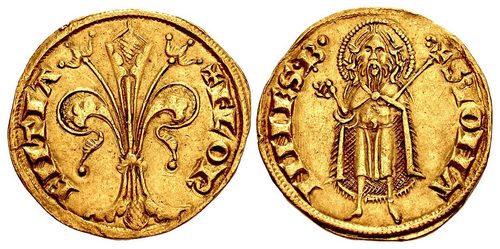 Gold florin of Florence, with the city's lily and St John the Baptist.