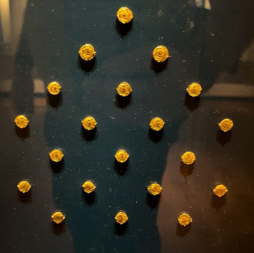 A second panel of Crondall gold coins in the Ashmolean Museum, Oxford.