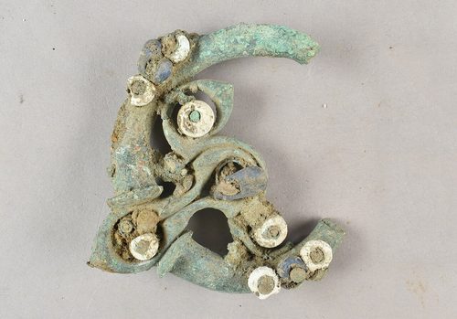 Decorated harness fragment with inlaid studs. Yorkshire Museum.