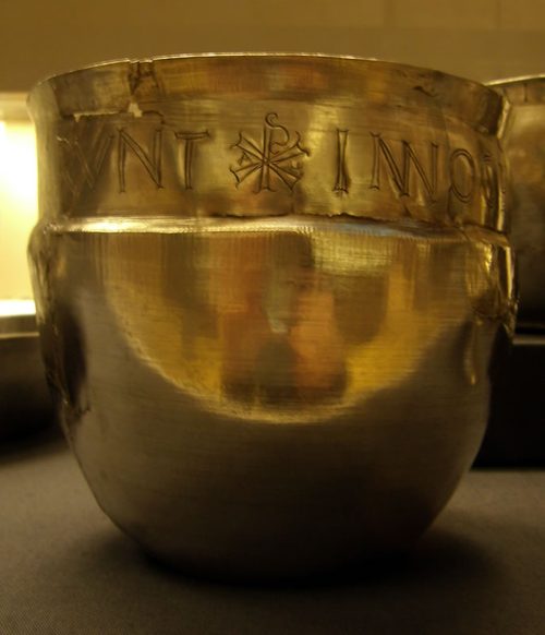 Inscribed silver bowl with a Chi-Rho in its rim inscription, British Museum.