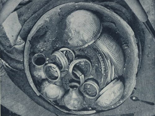The treasure as found inside its pottery jar, December 1963.