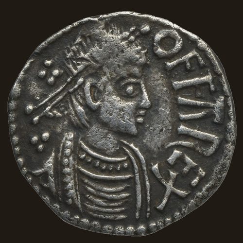 Silver penny of Offa of Mercia (757-796) with his portrait, Bibliothèque nationale de France.