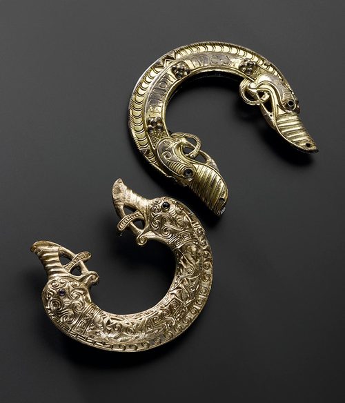 The two gilded silver scabbard chapes, probably Anglo-Saxon work. National Museum of Scotland.