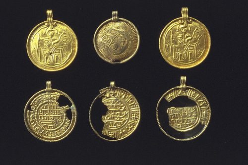 Pendants made from coins, Dune treasure, Swedish History Museum.