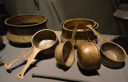 Cooking vessels and sieves from the hoard.