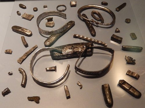 Cut arm-rings, ingots and fragments from the Cuerdale Hoard, Ashmolean Museum, Oxford.