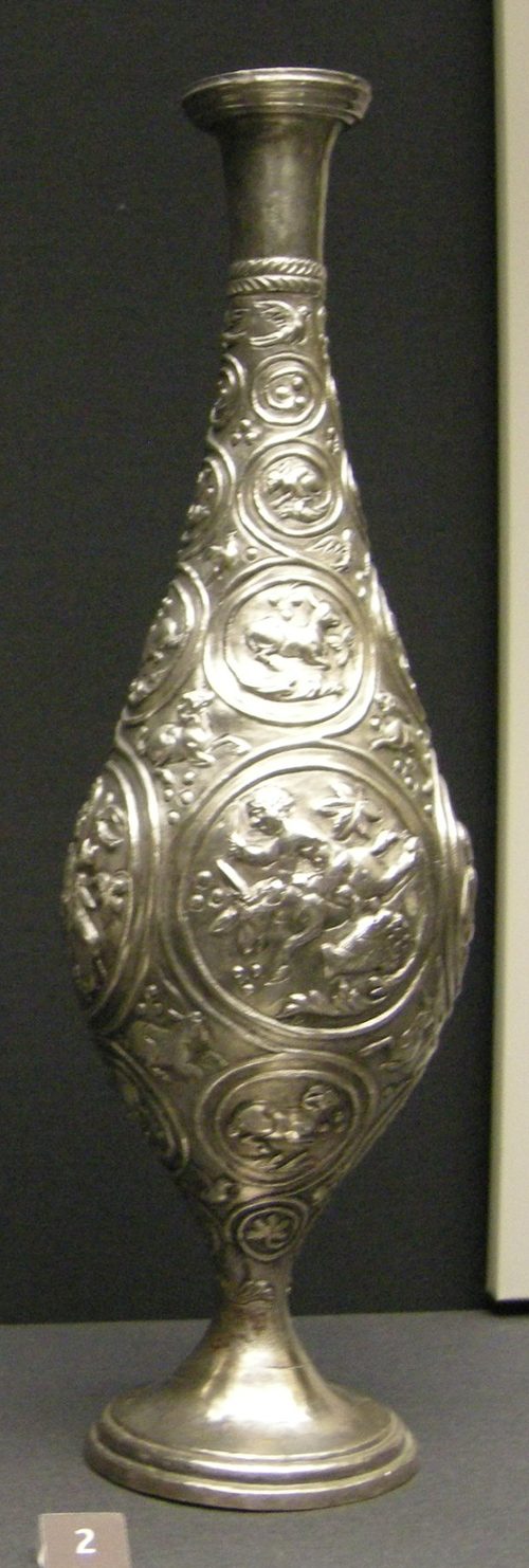 Silver flask with cupids and animals in relief, British Museum.