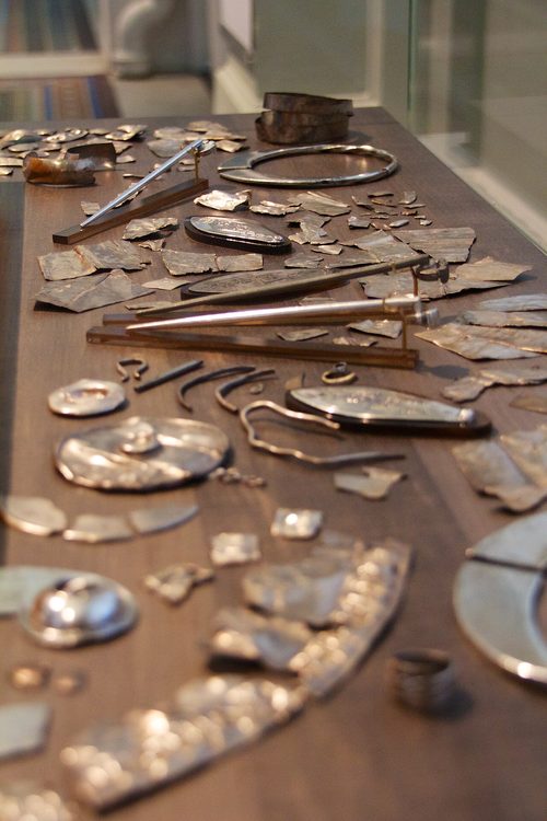 Cut and folded hacksilver from the hoard. National Museum of Scotland.