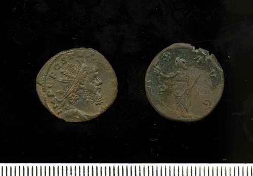 Bronze radiate of Postumus (260-269) from the Frome Hoard: the spiked crown marks the denomination.