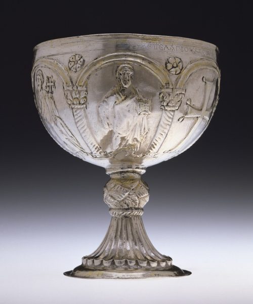 Silver chalice with apostles venerating the cross, from the Kaper Koraon (Hama) treasure, early 7th century, Walters Art Museum.