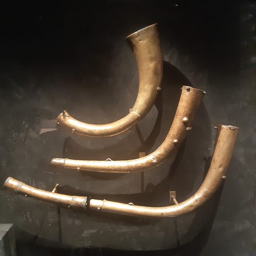Three bronze horns from the Dowris Hoard, c. 900-600 BC. British Museum.