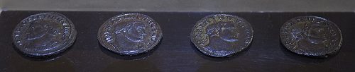 Coins of the four Tetrarchs from the hoard, Seville Archaeological Museum.