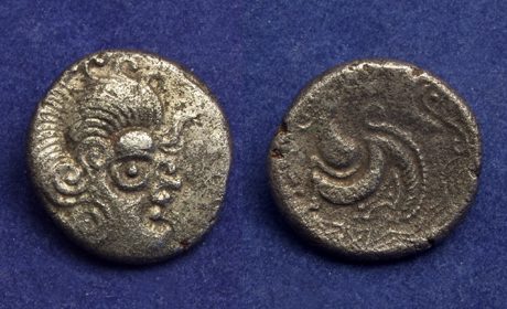 A billon stater of an Armorican people of north-west Gaul, the kind of coin that fills the Jersey hoards.
