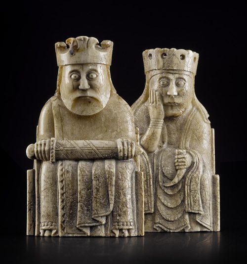 A Lewis king and queen, walrus ivory, 12th century. National Museum of Scotland.