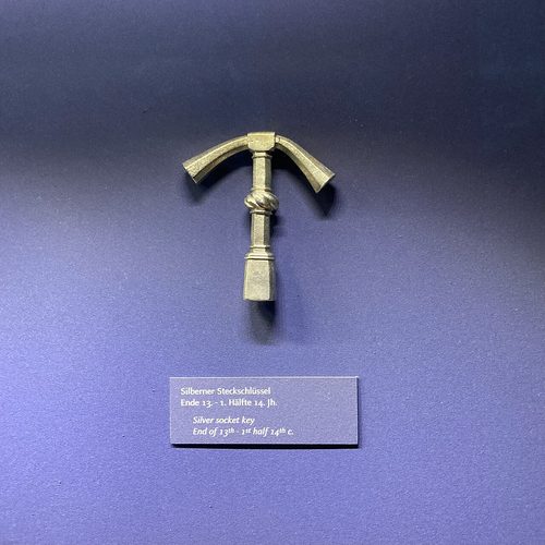Small silver key from the Erfurt Treasure, Old Synagogue, Erfurt.