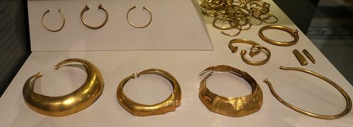 Collars, bracelets and ingots from the hoard. National Museum of Ireland, Dublin.
