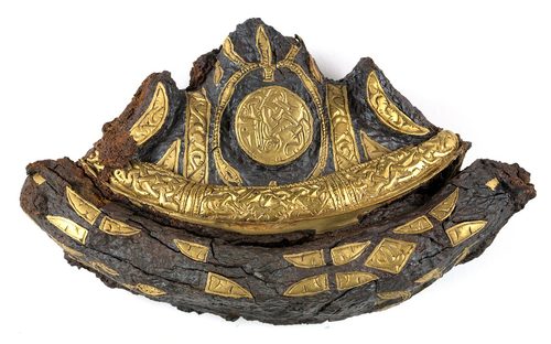 The iron sword pommel faced with gold foil in the Trewhiddle style. Yorkshire Museum.
