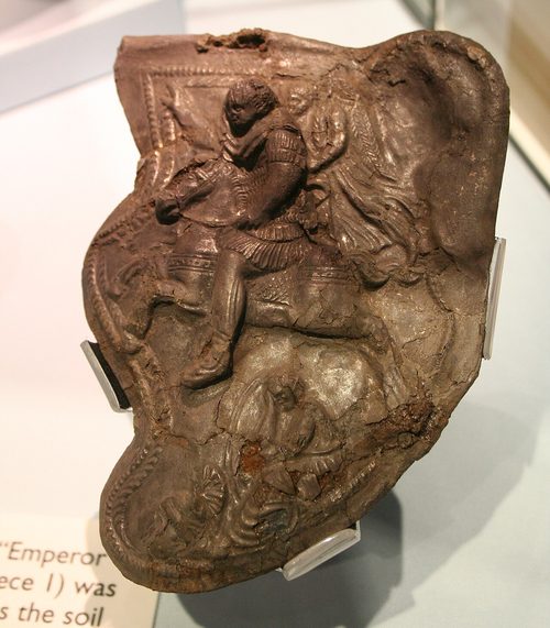 The 'emperor' cheekpiece: a mounted emperor crowned by Victory. Harborough Museum.