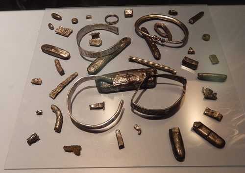 Ingots, arm-rings and cut silver from the Cuerdale hoard, the share held by the Ashmolean Museum, Oxford.