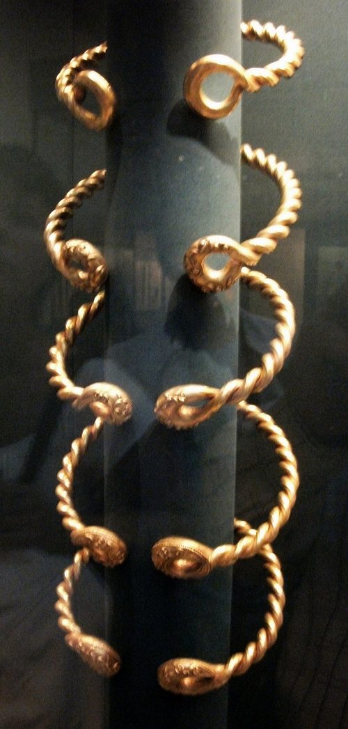 The Ipswich torcs mounted in the British Museum's Iron Age gallery.